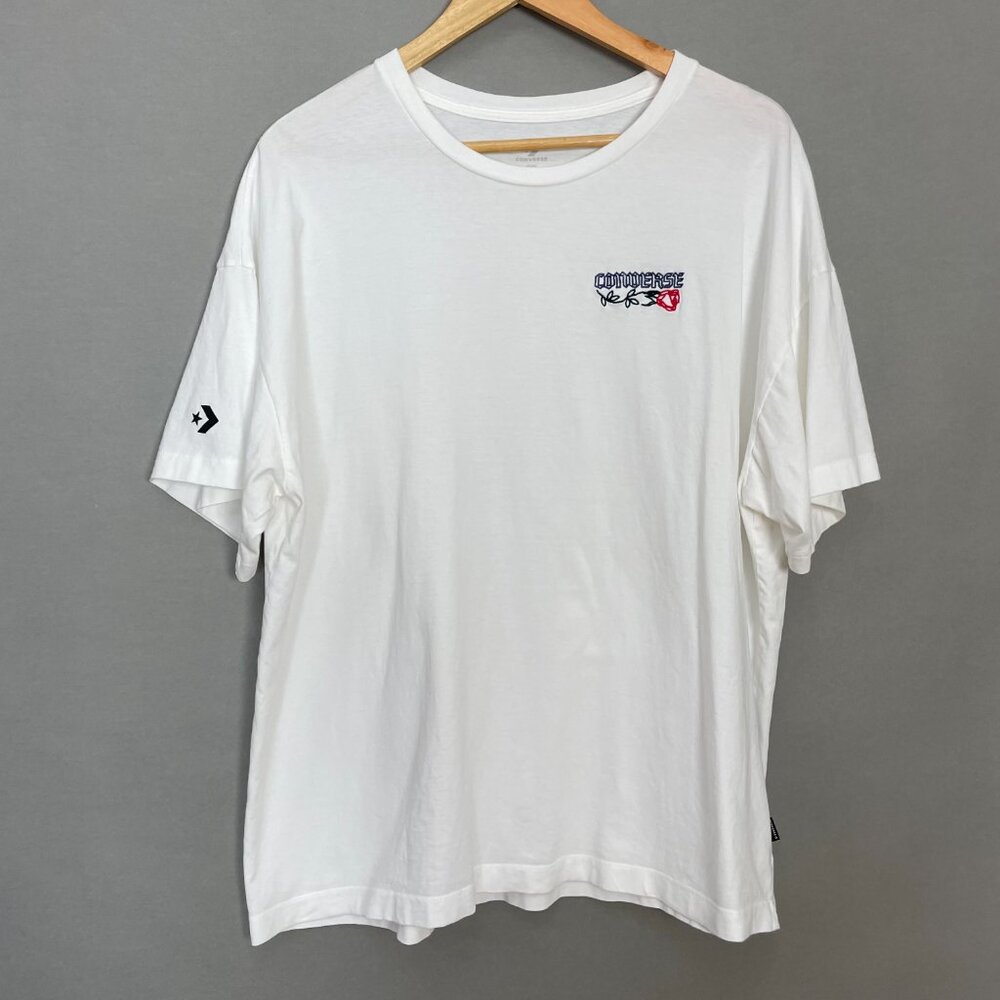 Converse T-Shirt‎ White Embroidered Logo Rose Men Size XXL Cotton Short Sleeve